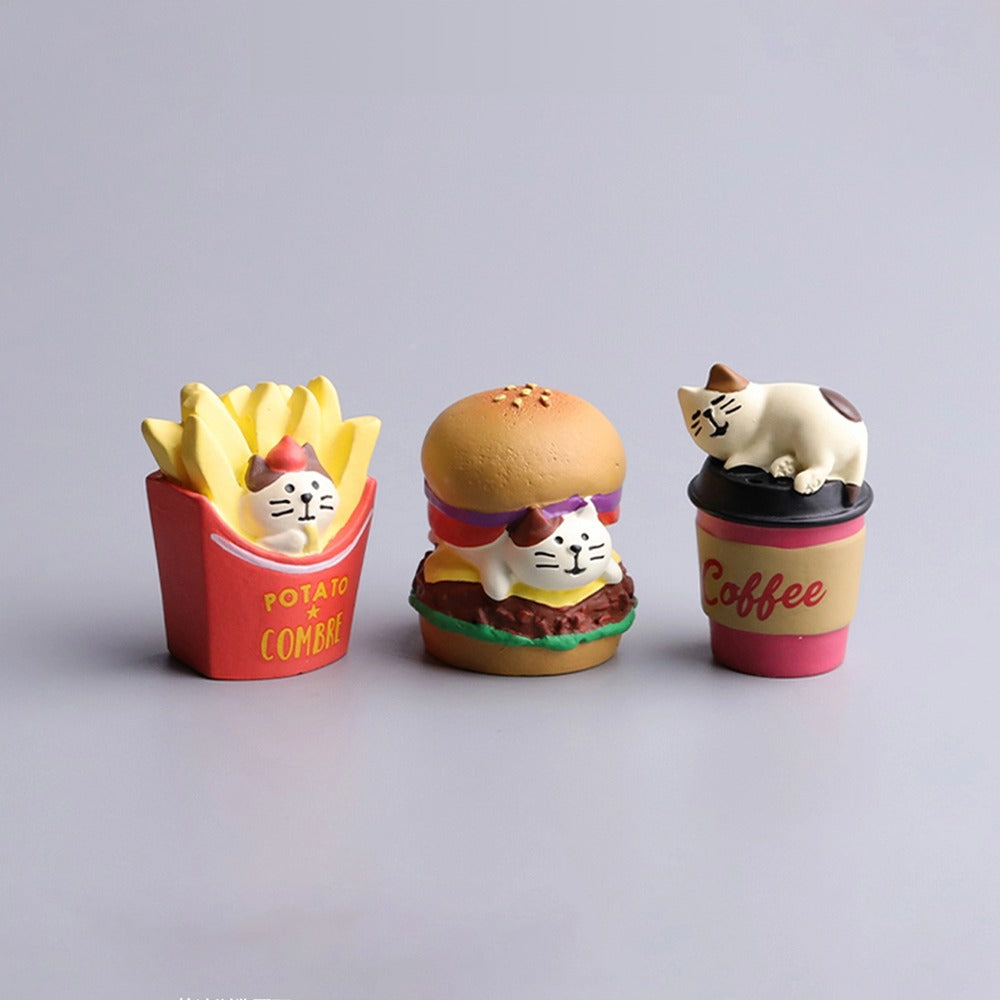 Niedliches Katzen-Burger- und Pommes-Modellspielzeug