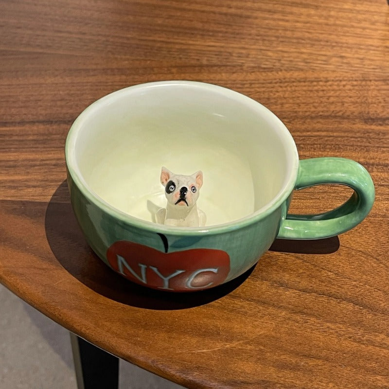 Handgefertigte individuelle Mops-Figur in Keramiktasse