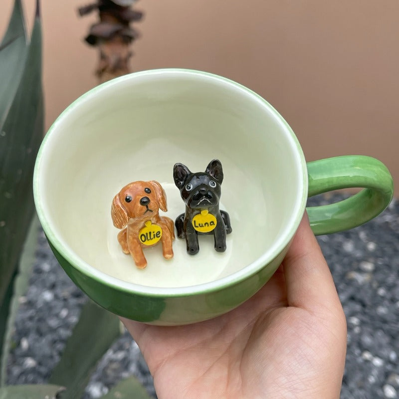 Handgefertigte individuelle Mops-Figur in Keramiktasse