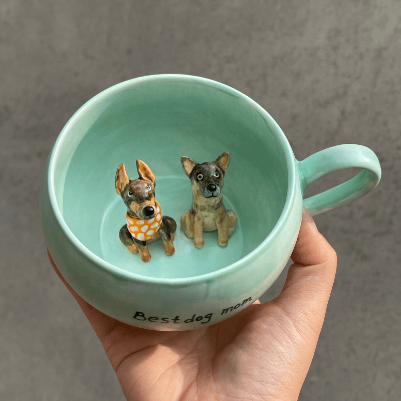 Handgemachte individuelle Haustierfigur in Keramiktasse - Deutscher Schäferhund