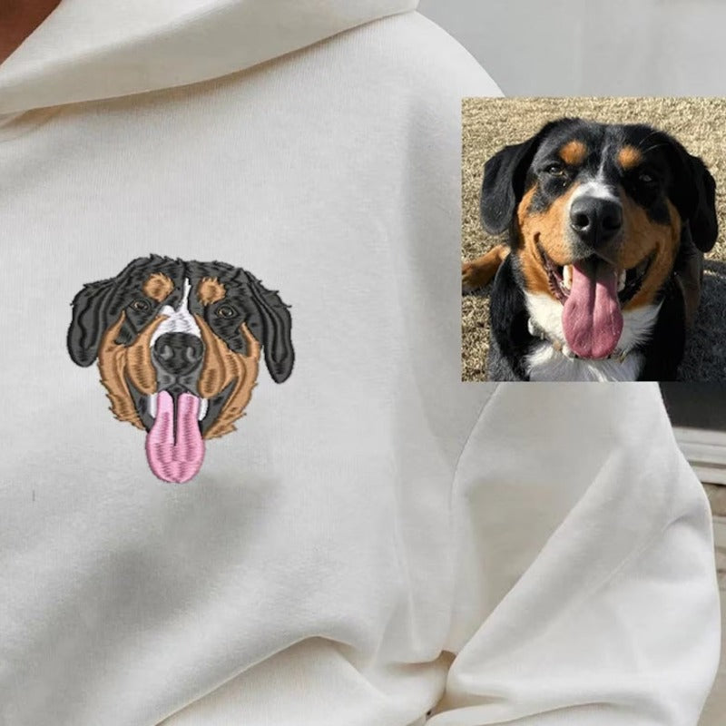 Benutzerdefinierter bestickter Kapuzenpullover mit Haustierportrait