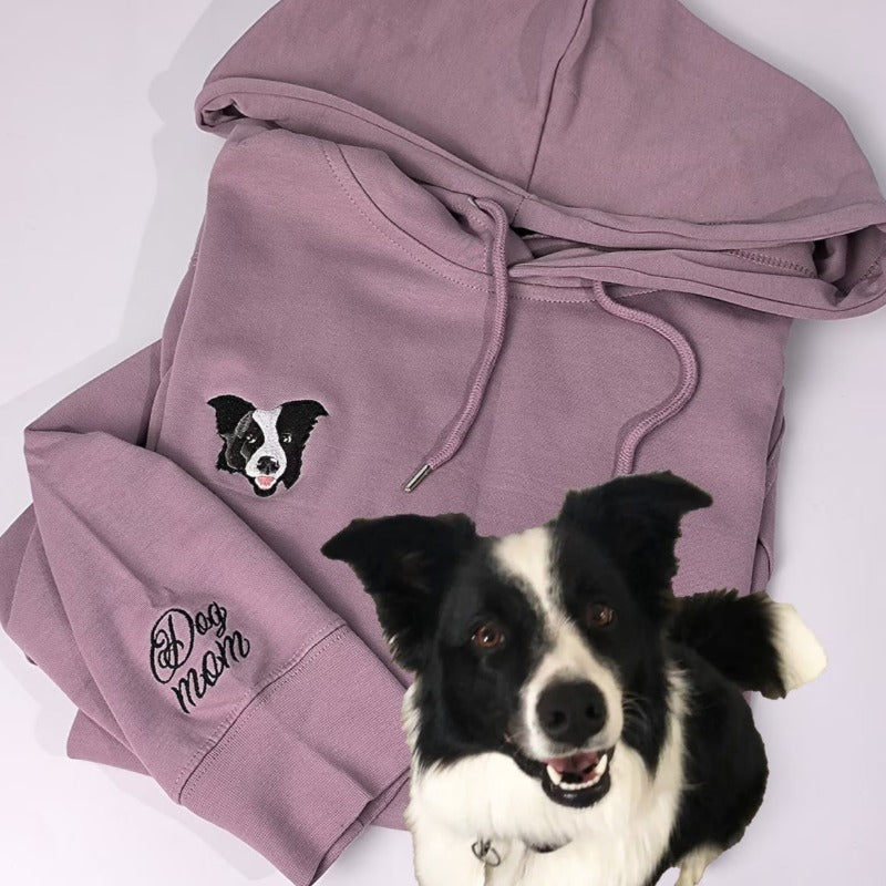 Benutzerdefinierter bestickter Kapuzenpullover mit Haustierportrait