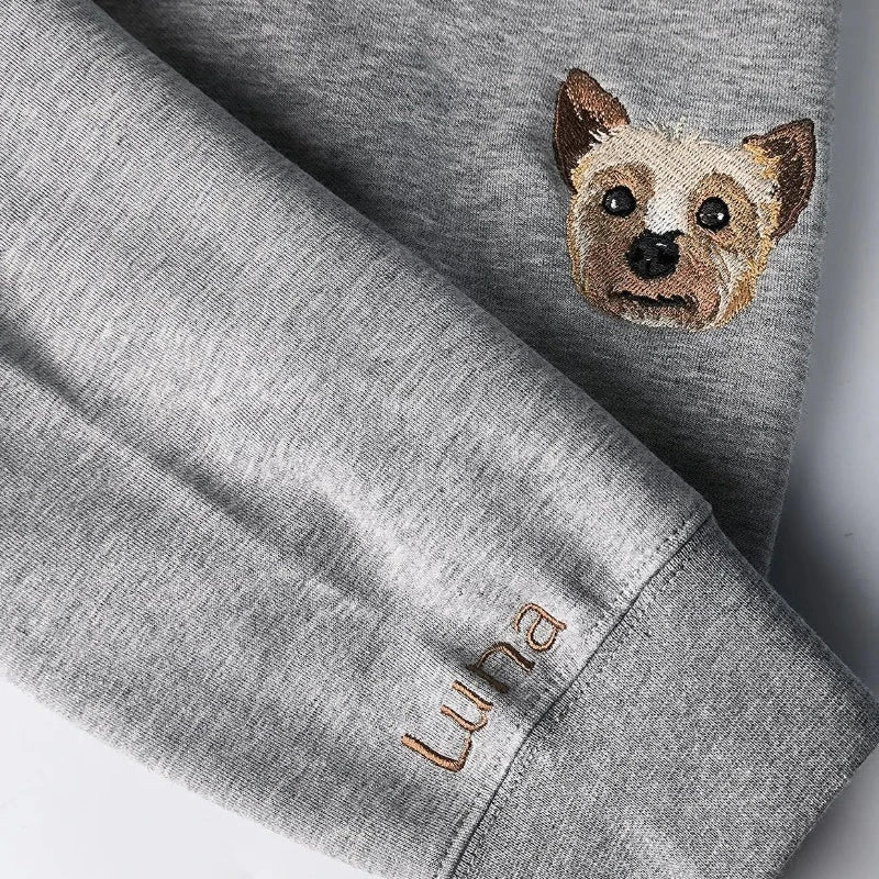 Benutzerdefinierter bestickter Kapuzenpullover mit Haustierportrait