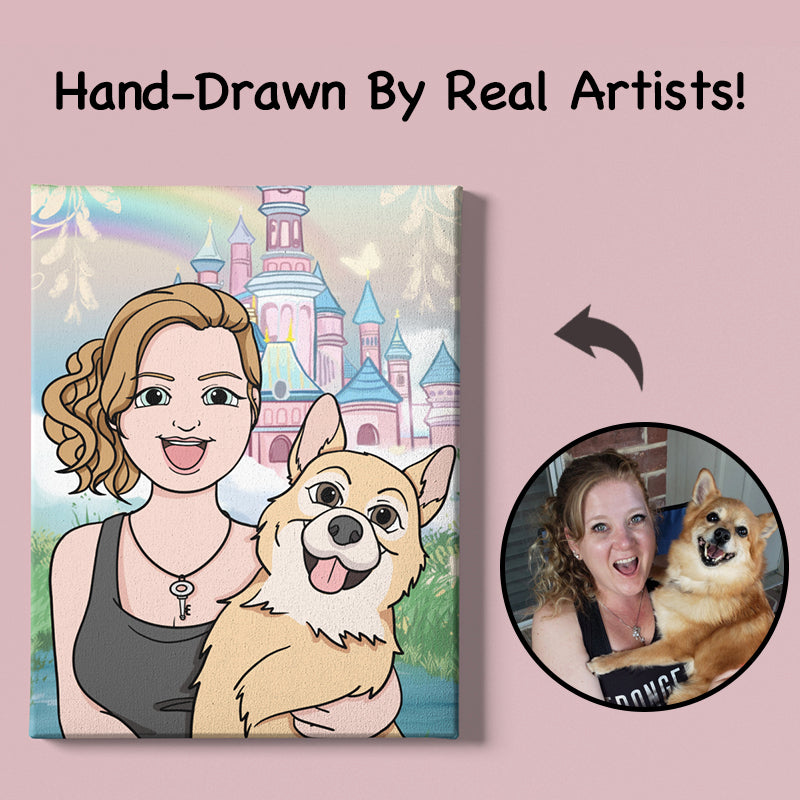 Toile de portrait d'animal de compagnie de dessin animé personnalisé dessiné à la main par photo