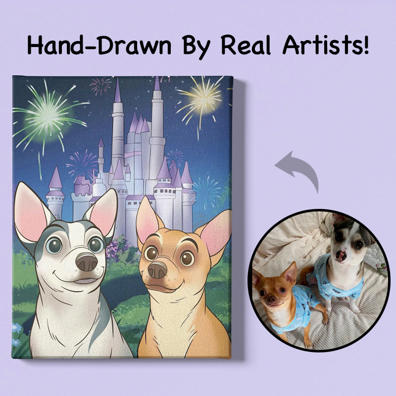 Toile de portrait d'animal de compagnie de dessin animé personnalisé dessiné à la main par photo