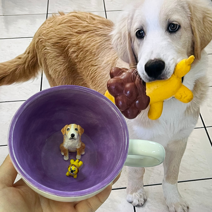 Figurine d’animal de compagnie personnalisée faite à la main à l’intérieur d’une tasse en céramique-Labrador 