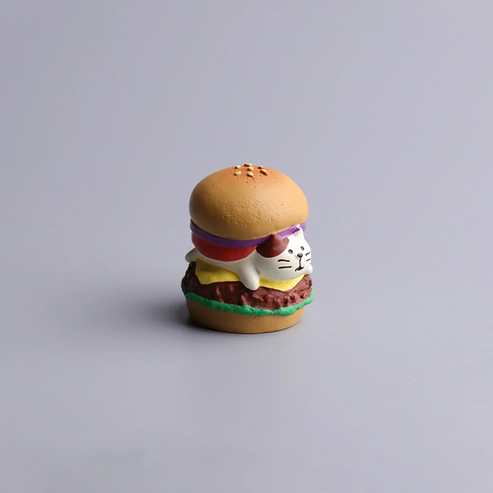 Cute cat burger and fries model toy