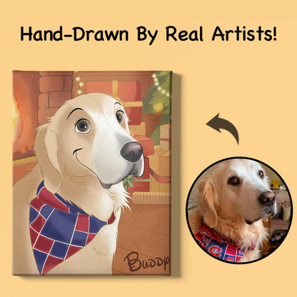 Custom Cartoon Pet Portrait Canvas Hand-Drawn By Photo