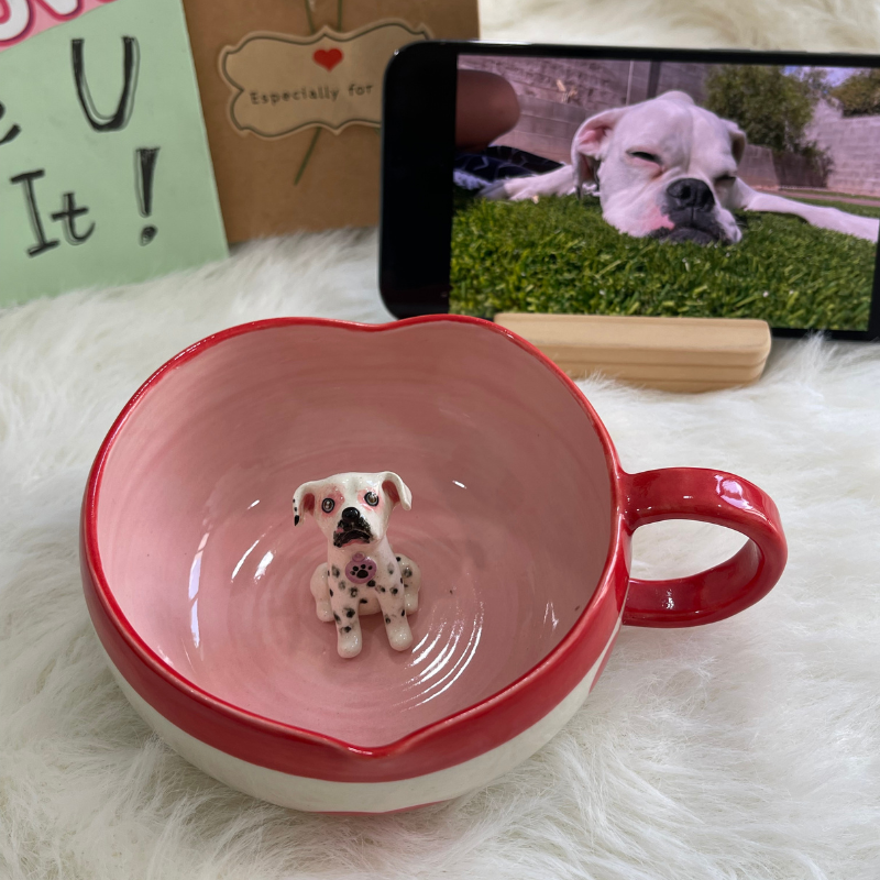 Handmade Custom Pet's Figure Ceramic Heart Mug