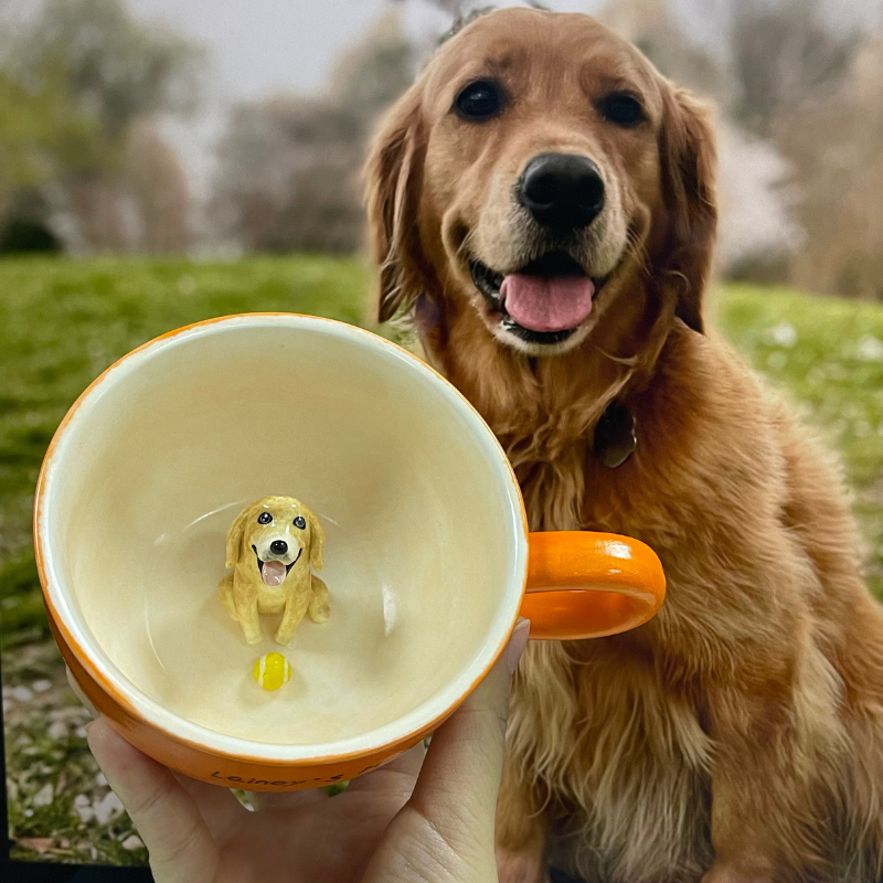 Figurine d’animal de compagnie personnalisée faite à la main à l’intérieur d’une tasse en céramique-Labrador 