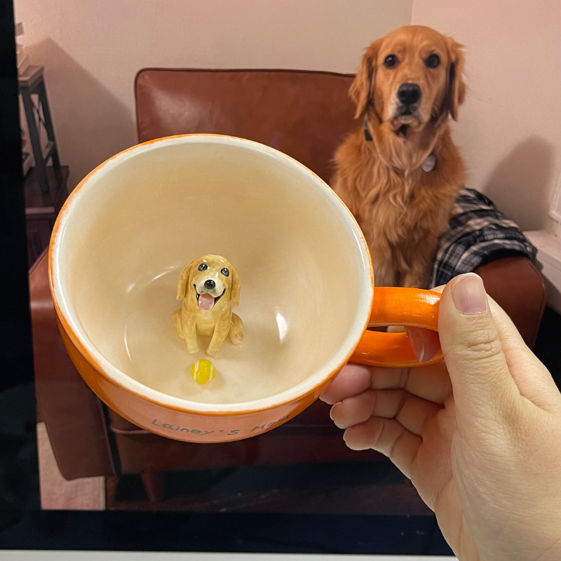 Figurine d’animal de compagnie personnalisée faite à la main à l’intérieur d’une tasse en céramique-Labrador 