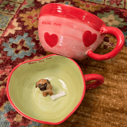 Handmade Custom Pet's Figure Ceramic Heart Mug