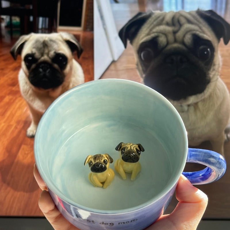 Handmade Custom Pug Figure Inside Ceramic Mug