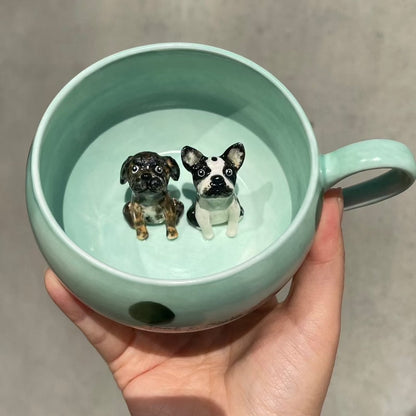Handmade Custom Pug Figure Inside Ceramic Mug