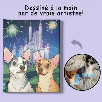 Toile de portrait d'animal de compagnie de dessin animé personnalisé dessiné à la main par photo