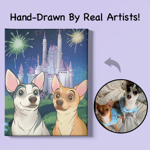 Custom Cartoon Pet Portrait Canvas Hand-Drawn By Photo