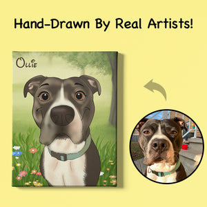 Custom Cartoon Pet Portrait Canvas Hand-Drawn By Photo