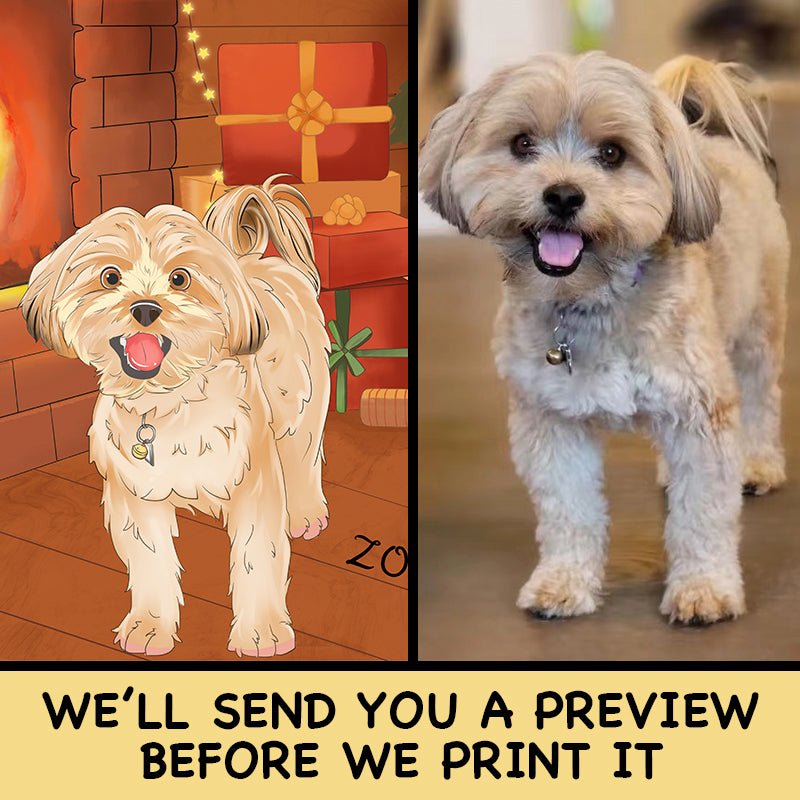 Custom Cartoon Pet Portrait Canvas Hand-Drawn By Photo