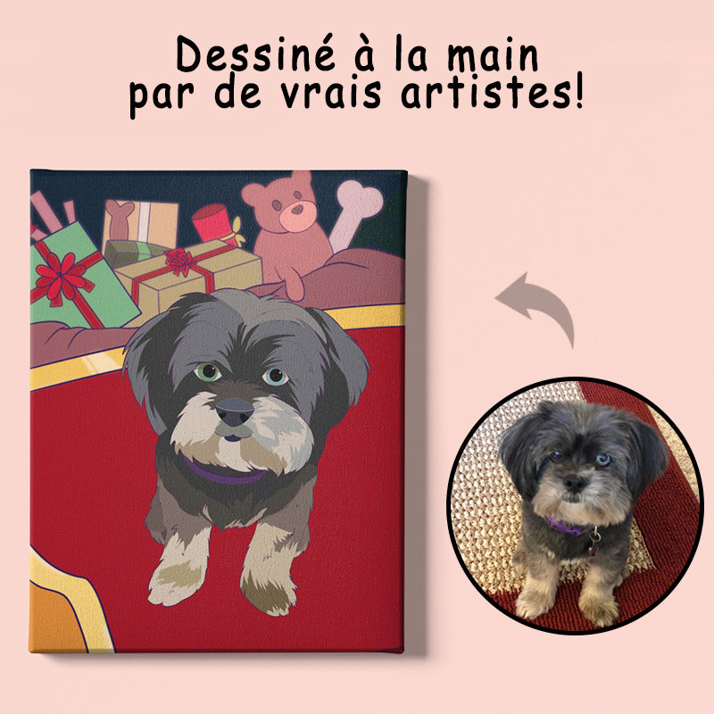 Toile de portrait d'animal de compagnie de dessin animé personnalisé dessiné à la main par photo