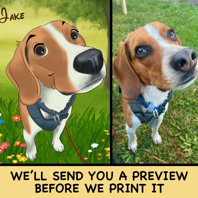 Custom Cartoon Pet Portrait Canvas Hand-Drawn By Photo