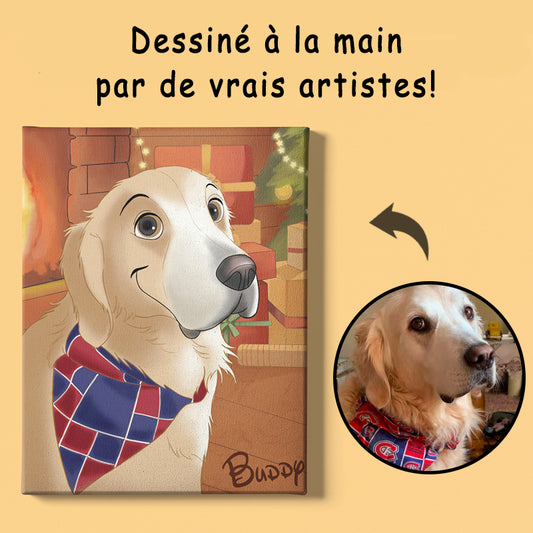 Toile de portrait d'animal de compagnie de dessin animé personnalisé dessiné à la main par photo