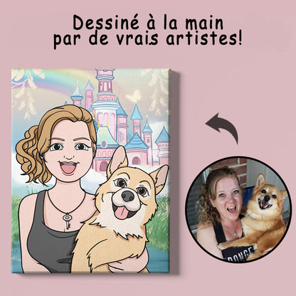 Toile de portrait d'animal de compagnie de dessin animé personnalisé dessiné à la main par photo