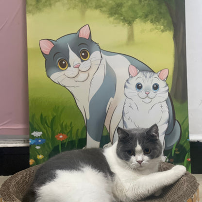 Custom Cartoon Pet Portrait Canvas Hand-Drawn By Photo