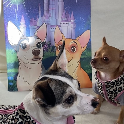 Custom Cartoon Pet Portrait Canvas Hand-Drawn By Photo